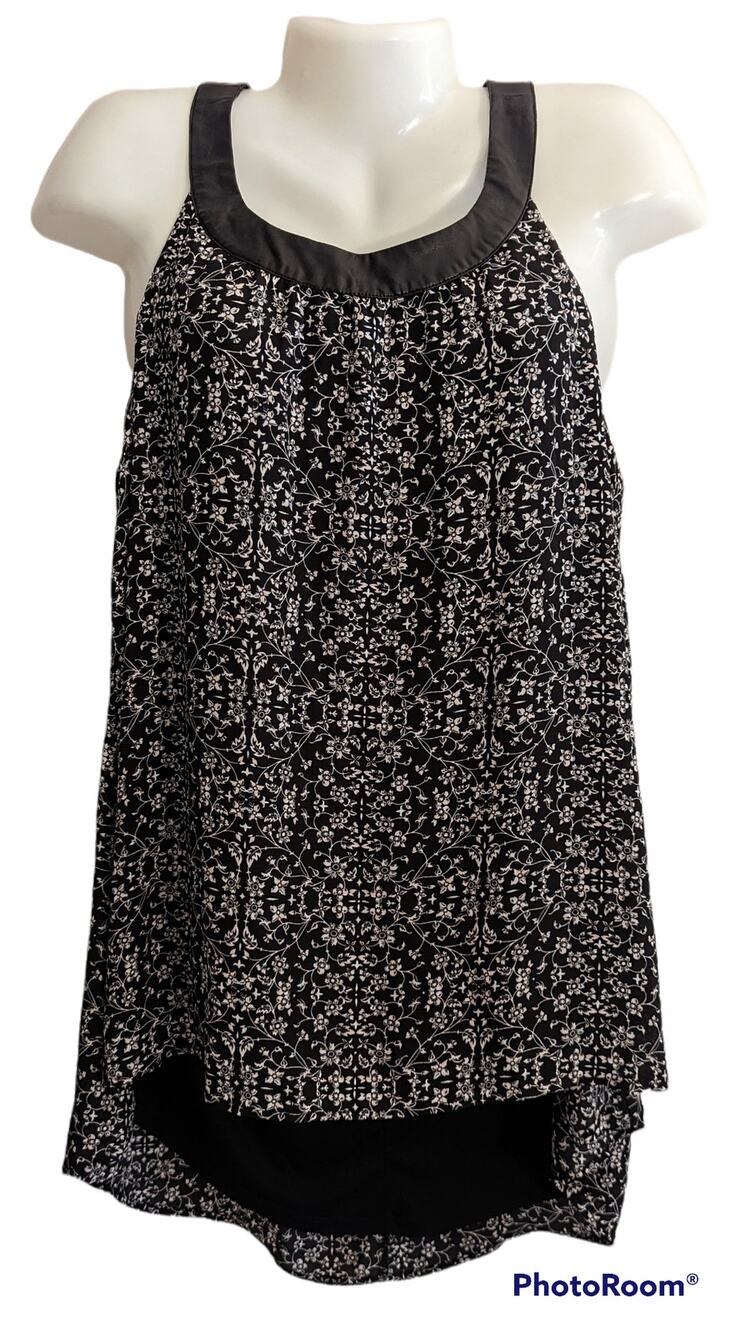 Torrid Plus Size Black White Floral Print Hi-Lo Tank Top 00 Medium/Large 10